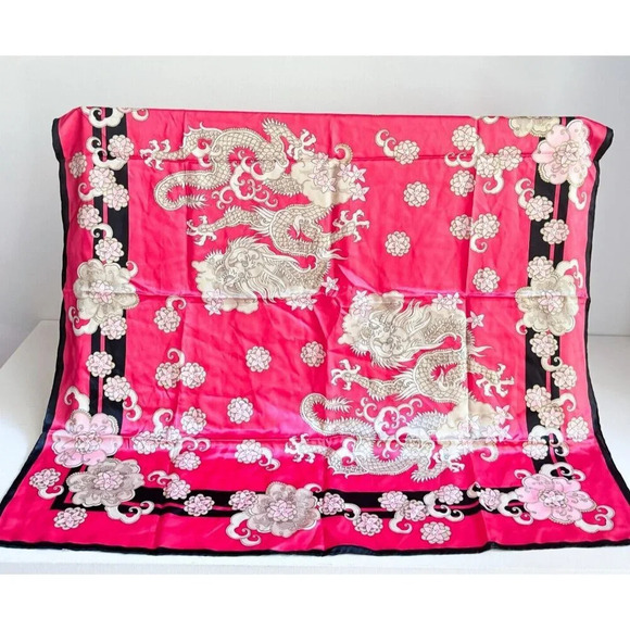 Vintage Basler Pink Dragon Floral Print  Hand Rolled edge Silk Scarf - Picture 1 of 7